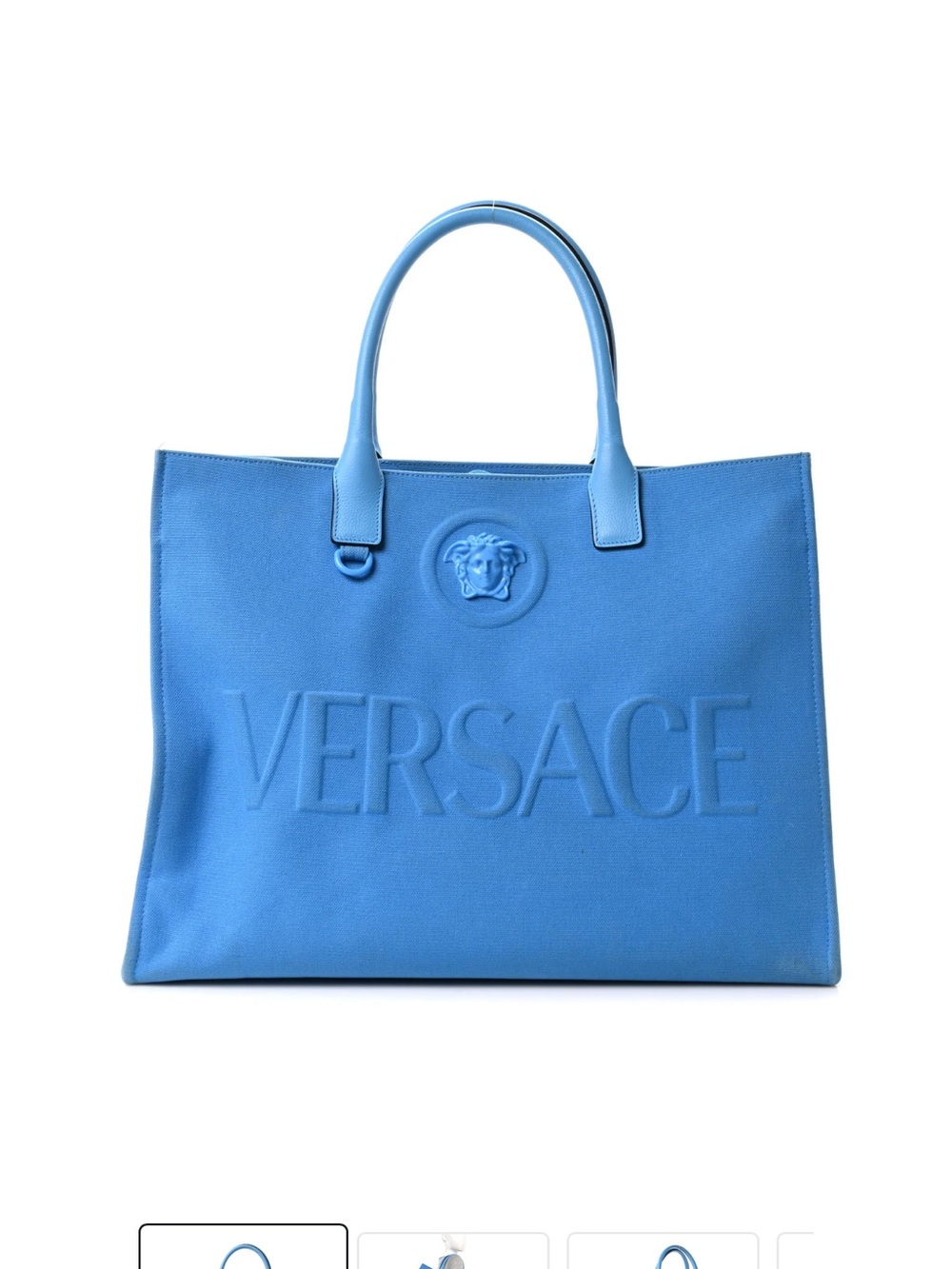 Versace Blue Embossed Logo Tote Bag- damaged handles